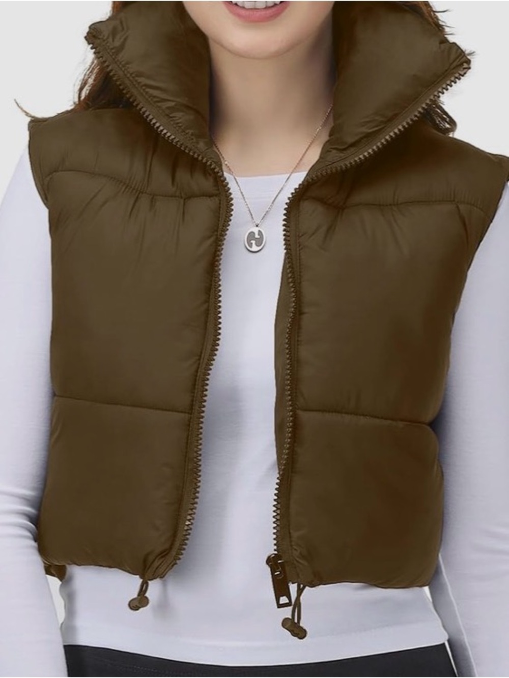 Cropped Brown Puffer Vest
